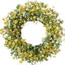 Summer 24-inch Wreath Sour Date Flower Yellow Flower Wreath Front Door Porch Patio Decoration Holiday Celebration Party Office Decoration