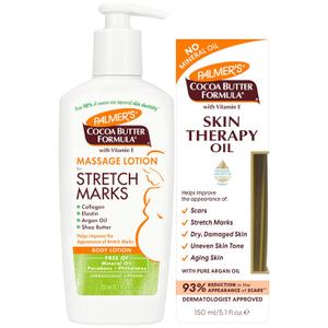 Palmer's Stretch Mark Care Body Lotion + Body Oil Bundle, Cocoa Butter Formula with Vitamin E Skin Care for Pregnant Women, Includes 1 Massage Oil (5.1 fl oz) and 1 Massage Lotion (8.5 fl oz)