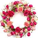 Artifical Valentine's Day Wreath 20 Inches Valentines Wreaths for Front Door Valentines Door Wreath Valentines Floral Wreaths with Rose Tulips Flowers for Wall Window Porch Home Wedding Party