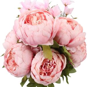 Duovlo Springs Flowers Artificial Silk Peony Bouquets Wedding Home Decoration, Pack of 1 (Spring Light Pink)