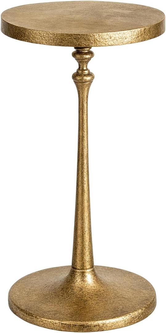 Cast Iron End Table, Vintage Drink Table with Weighted Base, Small Round Side Table, Tall Pedestal Side Table for Small Spaces, Brass Martini Table for Bedroom, Living Room, Nightstand, 9.33" x 9.17" x 19.7"