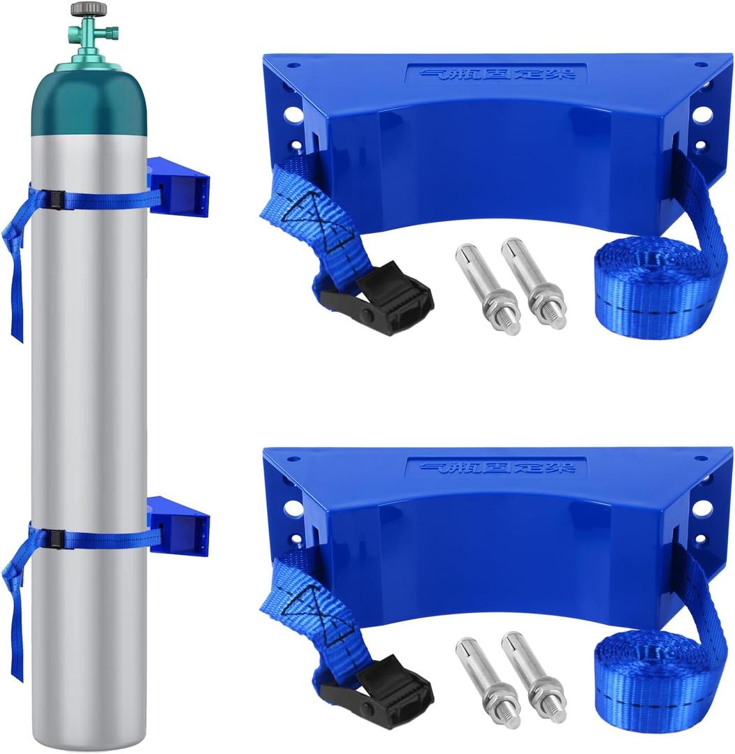 2PCS Propane Tank Holder, Propane Tank Mount, Quality ABS Gas Cylinder Holder with Screws and Safety Chain Supported 4"-12", Suitable for All Kinds of Gas cylinders (Blue)