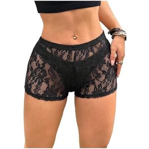 Milumia Women's Sheer Mesh Lace See Through Micro Shorts Y2k Rave Going Out Concert Mini Booty Shorts XS