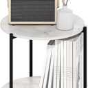 Furinno Besi 2-Tier Modern Round Side End Table with Sturdy Metal Legs, 15.55 (W) x 10.58 (H) x 5.46 (D) inches, Marble White