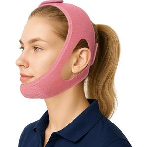 Chin Strap for Sleeping and CPAP Users, Comfortable Jaw Support to Keep Mouth Closed Positioning Nasal Breathing for Men and Women Who Breathe Through The Mouth During Sleep (Pink, L-XL)