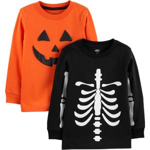 Simple Joys by Carter's Unisex-Baby 2-Pack Holiday Long-Sleeve Tees (3-6 Months, Halloween Pumpkin Print/Skeleton)