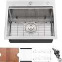 20 Inch Drop in Kitchen Sink, Single Bowl 16 Gauge Stainless Steel Topmount Small Kitchen Bar Sink Outdoor RV Workstation Basin (20"x17"x10") (Brushed Nickel)