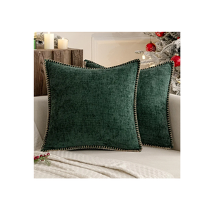 MIULEE Pack of 2 Christmas Pillow Covers 18x18 Inch Dark Green Farmhouse Decorative Throw Pillow Covers with Stitched Edge Soft Chenille Solid Dyed Couch Pillow Covers for Sofa Bed Living Room