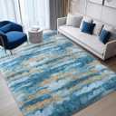 WISH TREE Blue Rugs for Bedroom, 4x6 Fluffy Fuzzy Modern Indoor Floor Rugs for Living Room, Soft Non-Slip Plush Shag Rug for Dorm Kids Room Home Decor, Blue Abstract