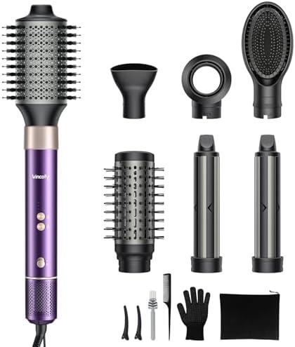 Vincofy 7 in 1 Blow Dryer Brush and Hair Dryer, Hot Hair Styler with Negative Ion 110,000 RPM Hair Straightener Brush for Fast Drying Straightening Curling Voluming, Suitable for All Types,Purple
