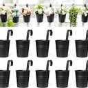 Dahey 10 Pcs Hanging Flower Pots Metal Iron Bucket Planter for Railing Fence Balcony Garden Home Decoration Flower Holders with Detachable Hooks, Black, 4 Inches