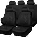 CAR PASS Car Seat Covers Full Sets, Front & Split Rear Bench for Car, 3D Tyre Embossed Automotive Interior Covers, Airbag Compatible, Quick Setup Universal Fit Seat Covers for Car, SUV(All Black)