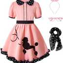 IWALUE Kids Girls 1950s Poodle Party Dresses Halloween Costume Skirt Set Dress Up 4-5 Y