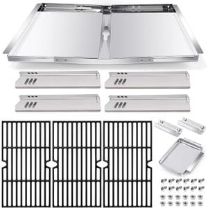 Hiorucet DGF493BNP Drip Pan Replacement Parts, Adjustable 24''-30'' Grill Grease Tray, Grid Cooking Grates and Heat Plate Tent Shields for Dyna Glo DGF493BNP Parts, Backyard Grill BY13-101-001-12.