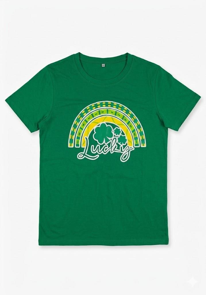 Women's Lucky St. Patrick's Day Graphic T-Shirt, Green Shamrock Rainbow Print Casual Summer Tee, Soft Comfortable Holiday Top for Women 2XL