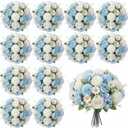Tigeen 12 Bundles Peonies Artificial Flowers Faux Roses Silk Flowers Hydrangea Artificial Bouquet for Wedding Table Centerpiece Floral Vase Home Office Bridal Decor (Champagne White,Blue)