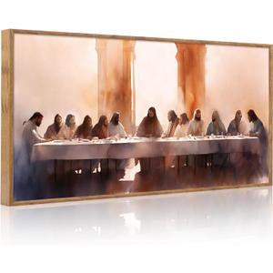 Aurlan Jesus Last Supper Bible Story Wall Art(40"x20"), Boho Christ Christian Easter Gifts Canvas Artwork, Neutral Spiritual Religious Faith Decor Prints for Office Home