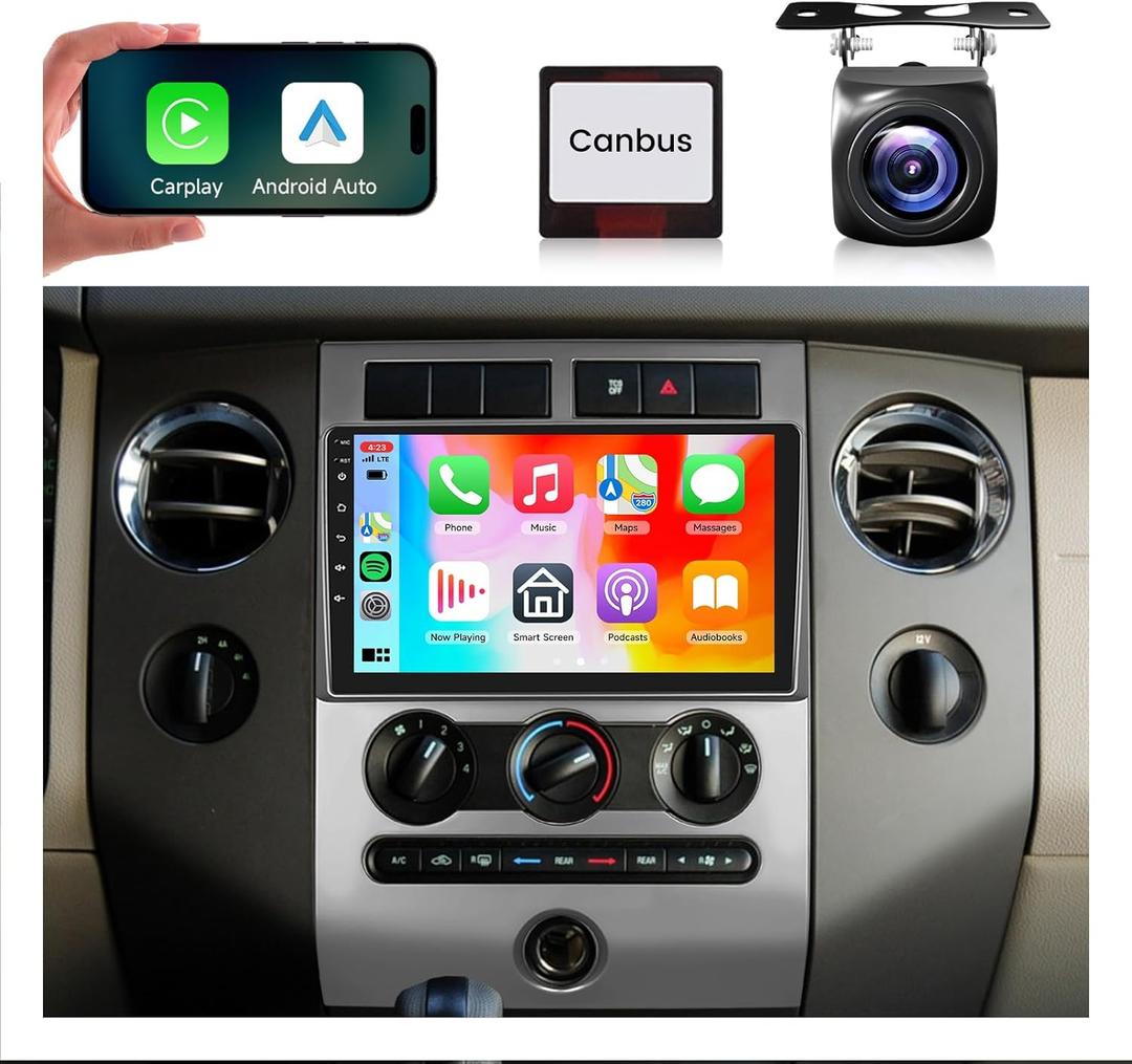 2G 64G Android Car Stereo Radio for Ford Expedition 2006-2017 (Manual A/C) Wireless Carplay Android Auto, 9'' Head Unit Touch Screen with Bluetooth GPS Mirror Link WIFI FM/RDS EQ AHD Backup Camera SWC