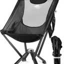 Folding High Back Camp Chair with Headrest Pillow, Widened Aluminum Frame Support 600 LBS, Oversized Portable Outdoor Lounge Patio Chair Mesh Back for Camping, Beach, Poolside, Backyard, Garden (Black)