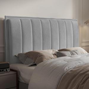 Upholstered Headboard Queen Size with 3.1 High-Density Sponge Backrest, Modern Striped Head Board Only, 2 Screw Easy Assembly (Grey) (Gray)