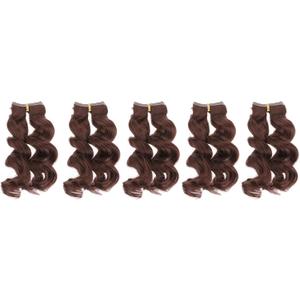 Patikil 15CM Doll Wigs, 5 Pcs High Temperature Silk Curly Wig Hair Extension Accessories for Doll Hair Making Kit DIY Handmade, Red-Brown