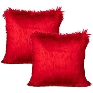 LIGICKY Set of 1 Red Fluffy Pillows Luxury Series Soft Faux Fur Throw Pillow Cover Decorative Square Plush Pillow Case Cushion Cover for Couch Sofa Bed, 18" x 18" LIGICKY Set of 1 Red Fluffy Pillows Luxury Series Soft Faux Fur Throw Pillow Cover Decorative Square Plush Pillow Case Cushion Cover for Couch Sofa Bed, 18" x 18"