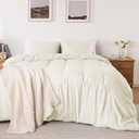 Beige Super Soft Duvet Cover Queen Size, 3 Pcs Prewashed Microfiber Cotton-Like Bedding Set Comforter Cover with Button Closure, Includes 1 Breathable Duvet cover 90x90 " & 2 Pillowcases, No Comforter