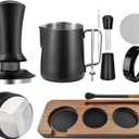58mm Espresso Accessories 10 PCS - WDT Tool Kit Coffee Tamper with Wood Espresso Tamping Station Frothing Pitcher, Distributor, Stirrer, Dosing Funnel, Brush, Puck Screen Latte Art Pen (Black Silver 3)