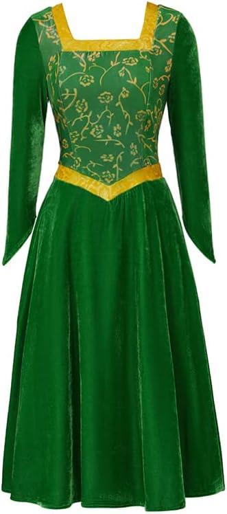 Willyacos Princess Costume Adult Women Green Velvet Cosplay Dress Halloween Outfit (Green, S)