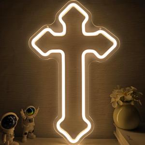 Cross Neon Sign Jesus Neon Lights Signs LED Light Sign for Wall Decor Dimmable Neon Cross Sign for Bedroom Living Room Wedding Warm White Jesus Night Light Wall Decor Gifts