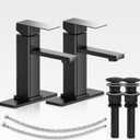 Bathroom Faucets Set with Pop Up Drain, Modern Single Handle Black Bathroom Sink Faucet w/Deck Plate(1 or 3 Hole), Farmhouse RV Vanity Sink Faucet-2 Sets, bao lavamanos Llave