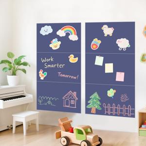 Magnetic Chalkboard Wall Decal Set of 6 Peel and Stick Magnet Sheets with Chalk Tangram Puzzle and Multiple Accessories Dusty Blue Magnetic Chalk Boardfor Home Playroom and Classroom (9.8x15.7Inch 6PC)