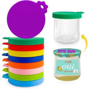 Oui Yogurt Jar Lids - 9 pack Oui Lids for Yoplait Yogurt Container, Sealed against leaks Silicone lids for oui yogurt jars in 9 colors (Silicone Lids 9p)