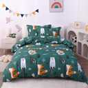 JSD Green Forest Animal Kids Duvet Cover Set Twin Size, 2 Piece Soft Printed Microfiber Comforter Cover with Pillow Sham Zipper Closure, Comforter Not Included