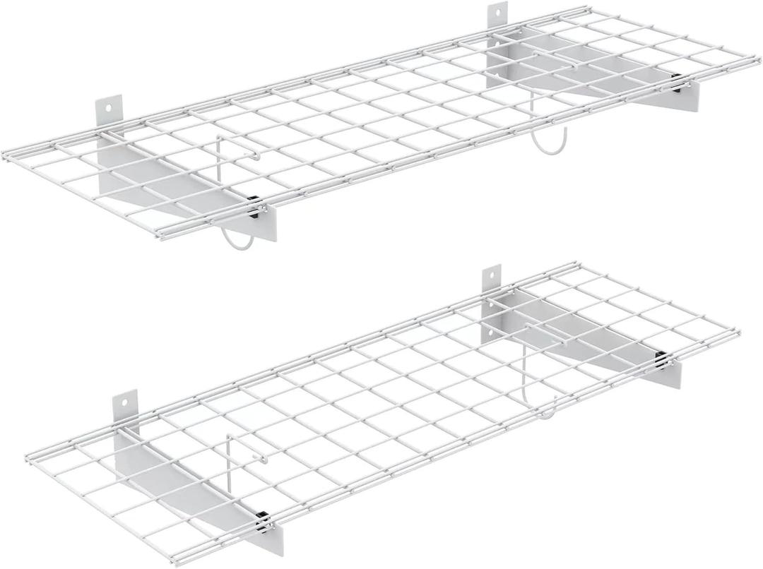 TORACK 2 Pack Garage Storage Wall Shelves, 15" x 45" Wall Mounted Wire Shelves for Garage Heavy Duty Wall Shelving(Pack of 2, White)