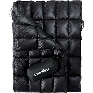 Down Camping Blanket - Packable Lightweight Outdoor Blanket, Warm Compact Backpacking Quilt for Cold Weather, Water-Resistant Puffer Blanket, Ideal for Travel, Hammock, Outdoor Adventures (Black)