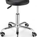 1 Piece Swivel Rolling Stool with Wheels Height Adjustable Stool Chair Drafting Chair with Backrest Stable Base Foot Black