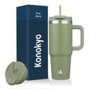 Konokyo 30 oz Tumbler with Handle and 2 Straws,2 in 1 Lid Insulated Water Bottle Stainless Steel Travel Coffee Mug, Army Green