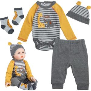 24 inch Toddler Reborn Baby Doll Boy Clothes Accessories 4 Pieces Fit 22-24 inch Reborn Dolls Gray Clothes