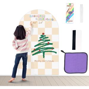 Magnetic Chalkboard Wall Decal 24''x40'' Arch - Removable Reusable Peel and Stick (No Wall Damage) Extra Strong Magnetism - Easy Clean Chalkboard for Home Office Playroom (Beige White Checker)