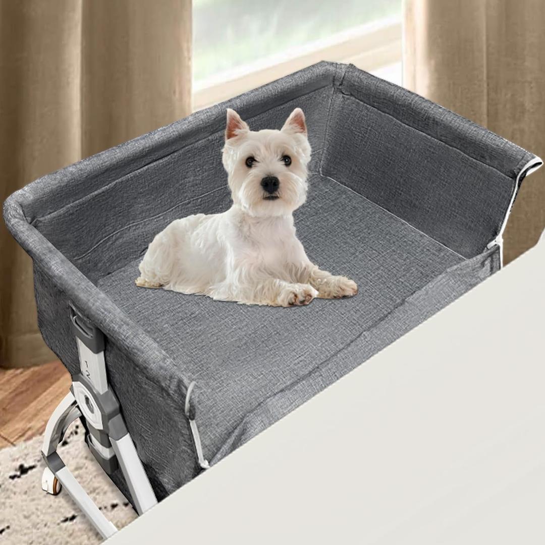 Bedside Cosleeper Dog Bed, Raised Dogs Bed 27''-32'' Adjustable Height, Dog Bed Extension for Human Bed, Bedside Dogs Bed for Small, Medium Dogs(35''L x 20''W)