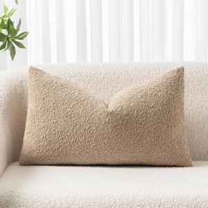 Woaboy 1 Pack Boucle Throw Pillow Covers Textured Square Decorative Pillowcases Accent Solid Cushion Covers Home Decor for Sofa Couch Living Room Home Decor 12x20 inch