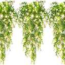 RECUTMS 3 Pcs Hanging Fake Plants Fake Vines Artificial Plants Large Faux Hanging Plant with 30 LED String Light, Artificial Greenery Wall Indoor Outdoor(White)