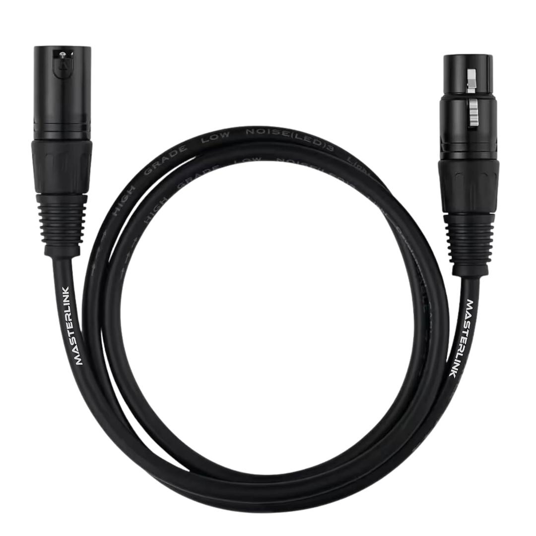 MASTERLINK XLR Cables 20FT | XLR to XLR Microphone Cable, 3-Pin Female to Male Black Audio - Studio-Grade Gold Plated Connectors, OFC Copper Shielding XLR Cable for Microphones, Speakers, Mixers