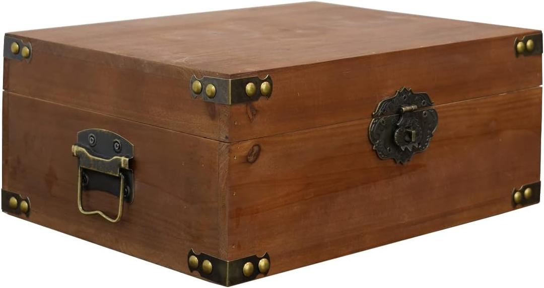 Vintage Decorative Storage Box with Durable Wooden Lid, Treasure Box (13.58 * 10.23 * 5.51inch)