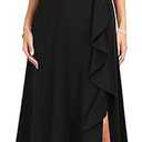 MUSHARE Women's V Neck Sexy Split Cocktail Dress with Pockets Ruffle Party Long Formal Dress XL