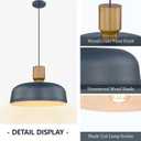 Darkaway Oversized Industrial Pendant Light Fixtures with Hammered Metal Shade, 18.1inch Blue Large Pendant Lighting for Kitchen Island Hanging Lamp Adjustable Height, Large,1 Pack