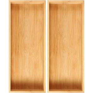 Fabsome Kitchen Utensil Drawer Organizer, Bamboo Silverware Cutlery Flatware Organizer Bins, Wooden Container Storage Trays for Bathroom Vanity Junk Drawer, 15" x 6" Set of 2