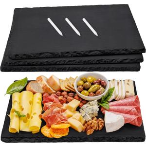 MAPRIAL Slate Cheese Boards, 4 Pack 15 x 10.2 Inch Large Charcuterie Boards Black Stone Plates Serving Tray for Party, Sushi, Wedding, Laser Engraving, Meat, Christmas, Home, Kitchen, Gifts
