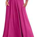 ANRABESS Women Summer Casual Maxi Dress Short Sleeve Square Neck High Waist Flowy A-Line Beach Long Dress with Pockets Hot Pink Small